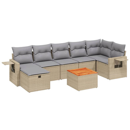 Salon de jardin avec coussins 8pcs mélange beige résine tressée