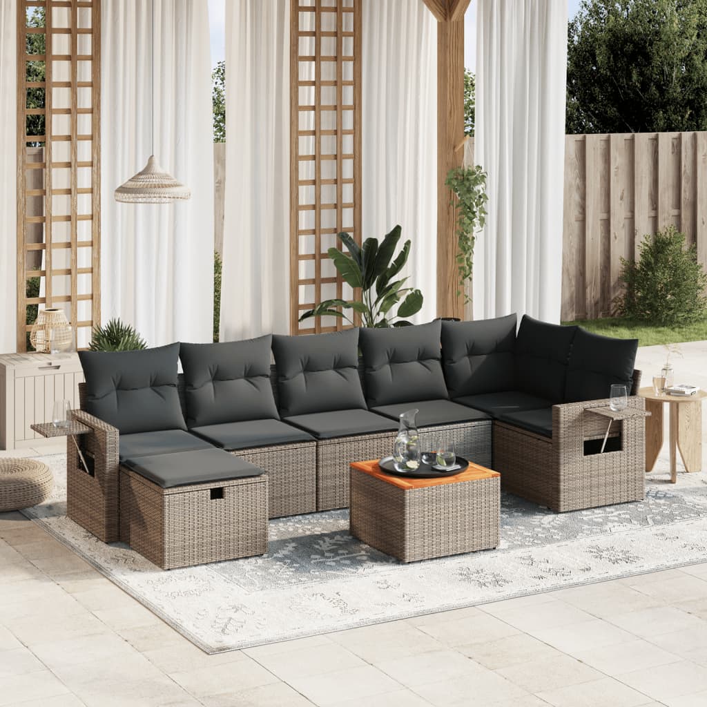 Salon de jardin 8 pcs avec coussins gris résine tressée