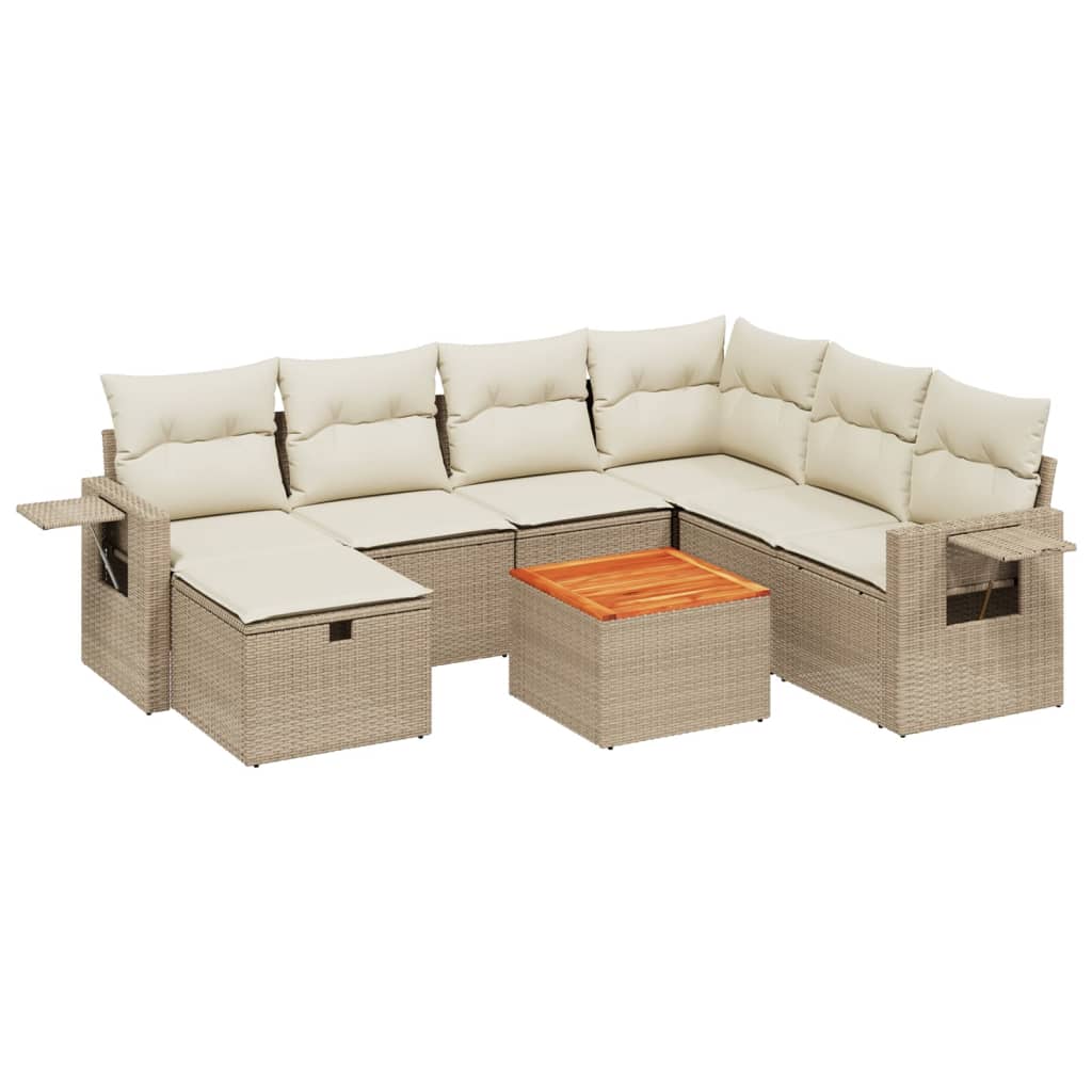 Salon de jardin avec coussins 8 pcs beige résine tressée