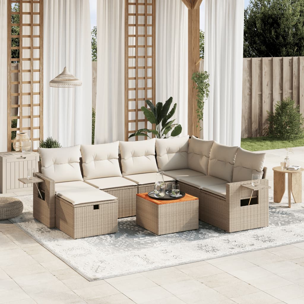 Salon de jardin avec coussins 8 pcs beige résine tressée