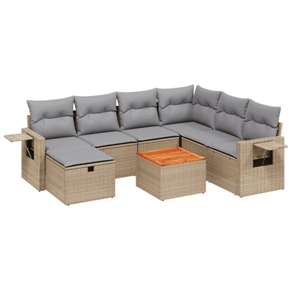 Salon de jardin avec coussins 8pcs mélange beige résine tressée