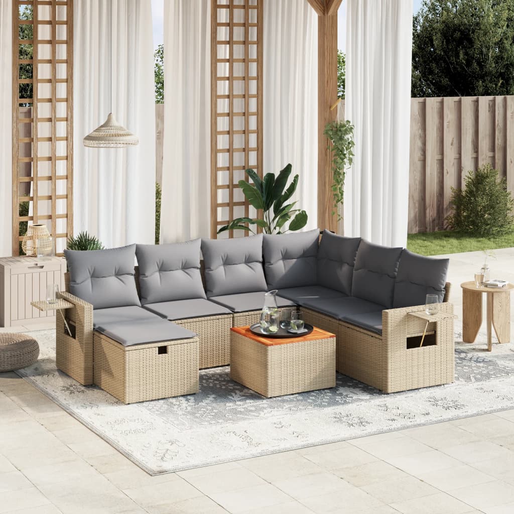 Salon de jardin avec coussins 8pcs mélange beige résine tressée