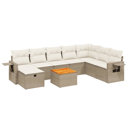 Salon de jardin avec coussins 9 pcs beige résine tressée