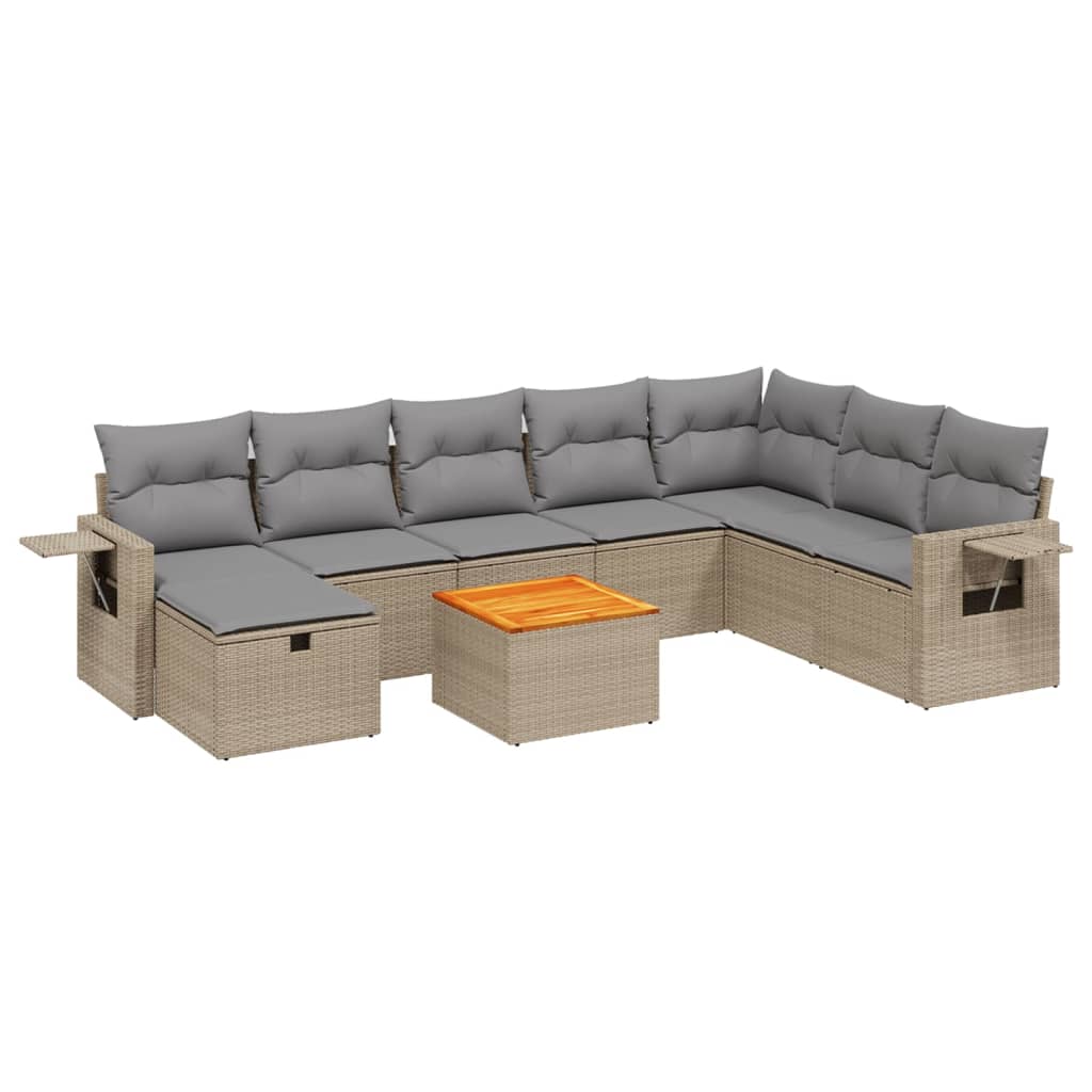 Salon de jardin avec coussins 9pcs mélange beige résine tressée