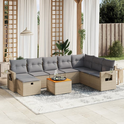 Salon de jardin avec coussins 9pcs mélange beige résine tressée