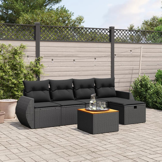 Salon de jardin 6 pcs avec coussins noir résine tressée