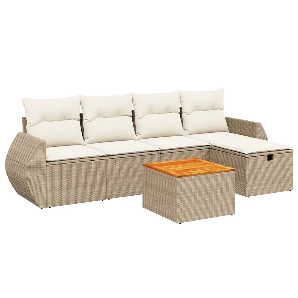 Salon de jardin avec coussins 6 pcs beige résine tressée