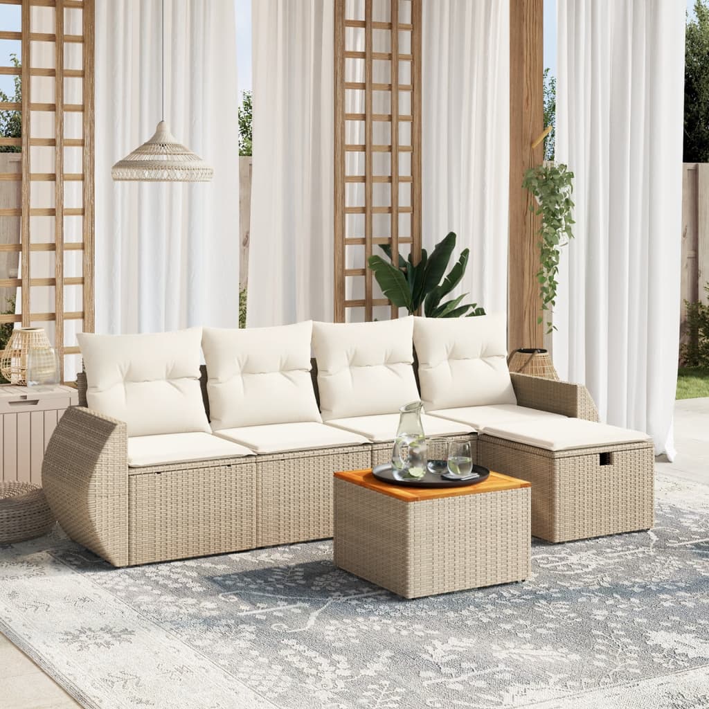 Salon de jardin avec coussins 6 pcs beige résine tressée