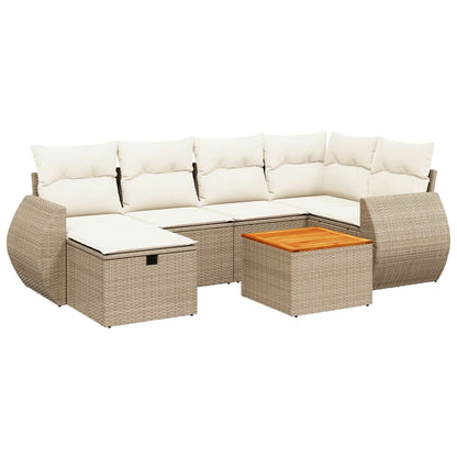 Salon de jardin avec coussins 7 pcs beige résine tressée