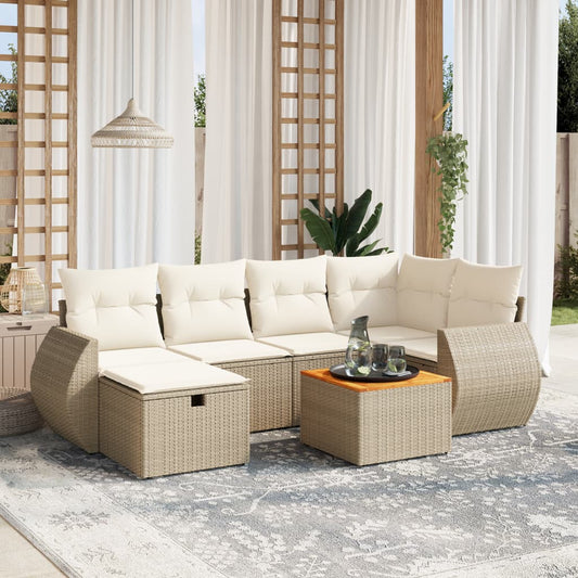 Salon de jardin avec coussins 7 pcs beige résine tressée