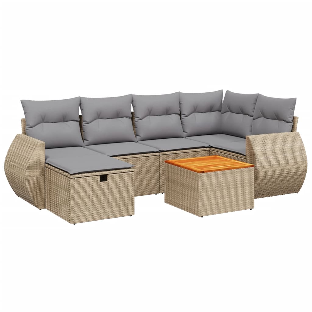 Salon de jardin avec coussins 7pcs mélange beige résine tressée