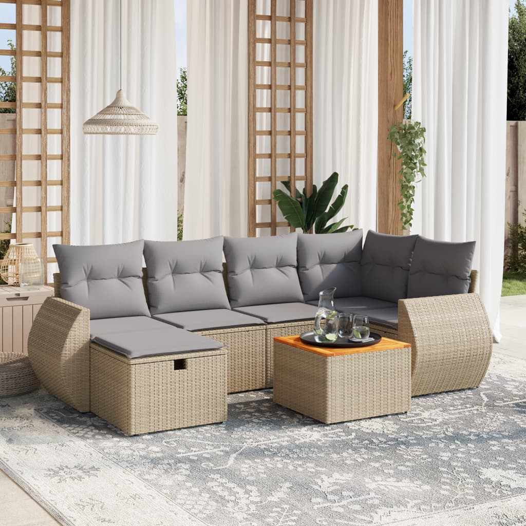 Salon de jardin avec coussins 7pcs mélange beige résine tressée