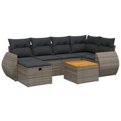 Salon de jardin avec coussins 7 pcs gris résine tressée