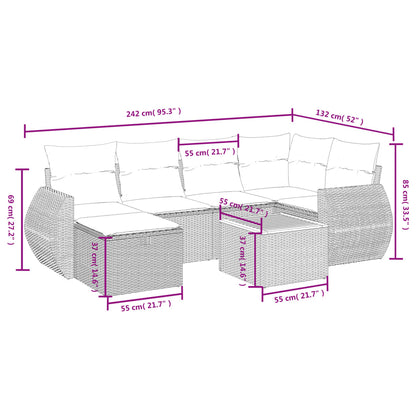 Salon de jardin avec coussins 7 pcs gris résine tressée