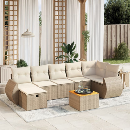 Salon de jardin avec coussins 8 pcs beige résine tressée