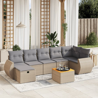 Salon de jardin avec coussins 8pcs mélange beige résine tressée