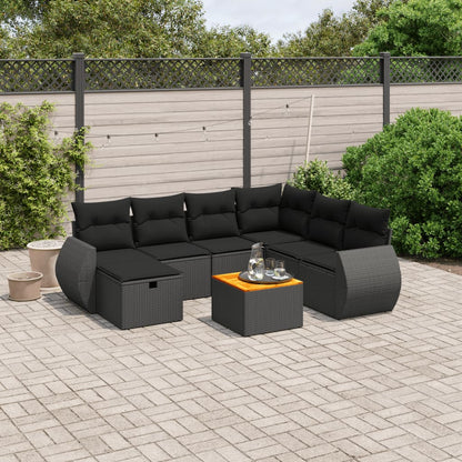 Salon de jardin 8 pcs avec coussins noir résine tressée