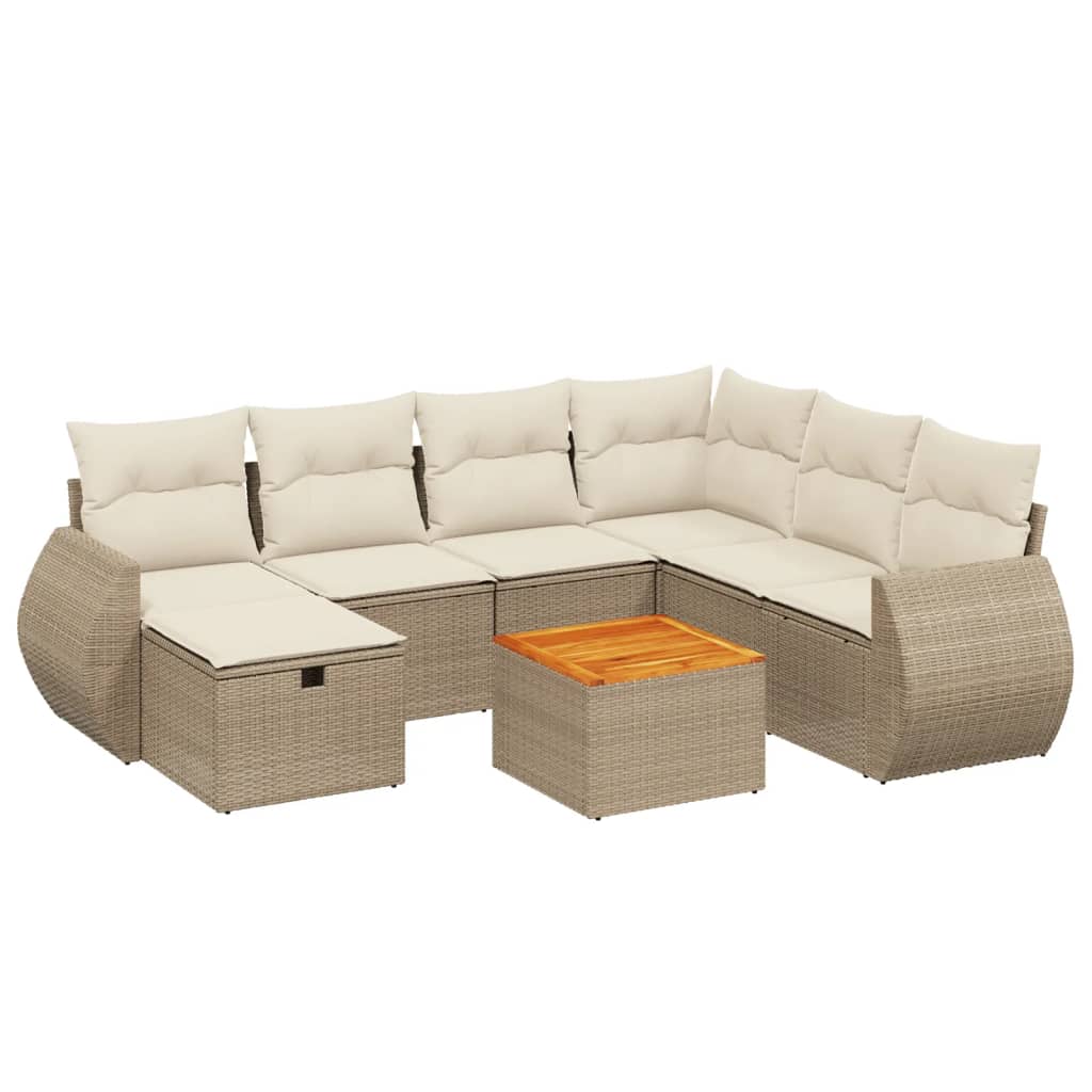 Salon de jardin avec coussins 8 pcs beige résine tressée