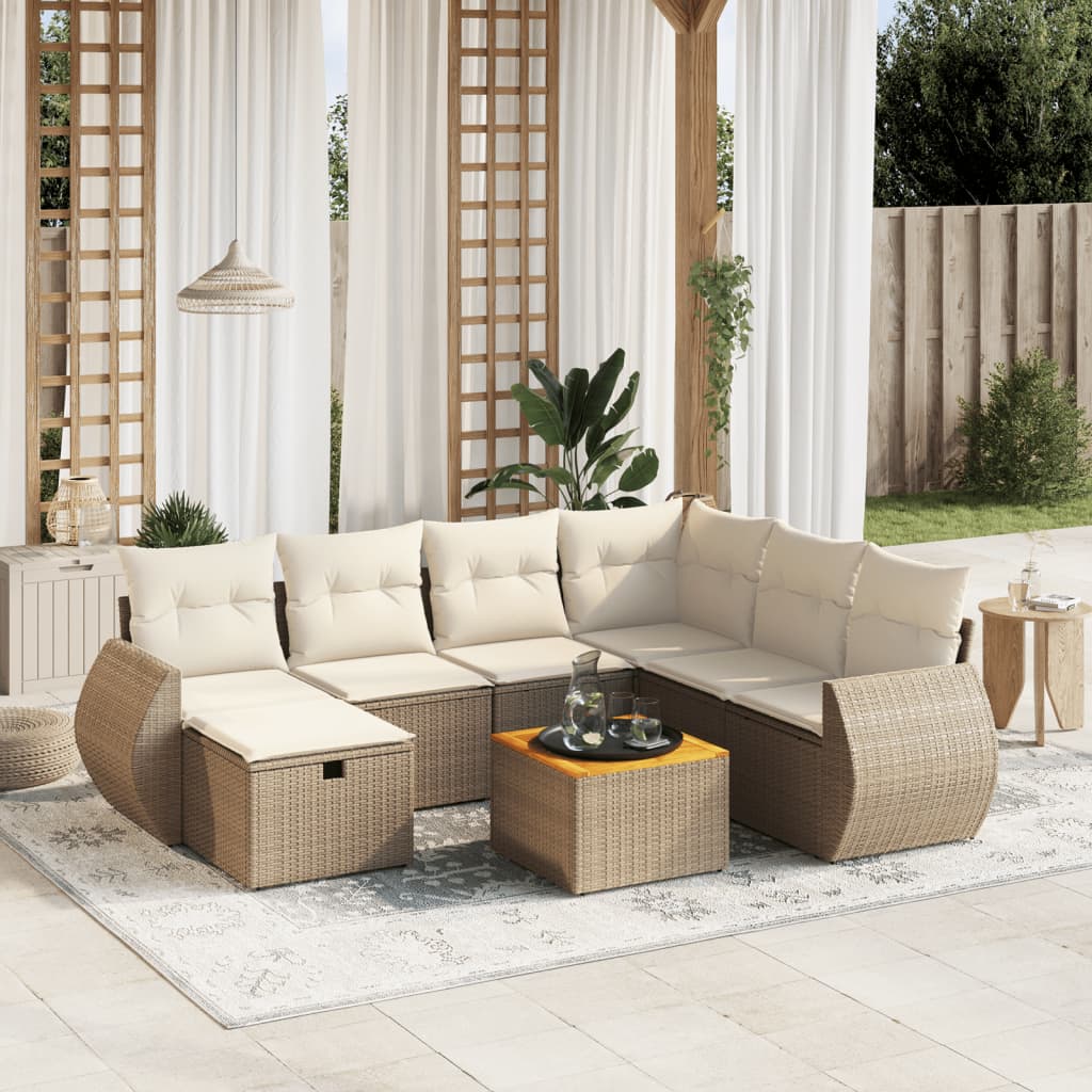 Salon de jardin avec coussins 8 pcs beige résine tressée