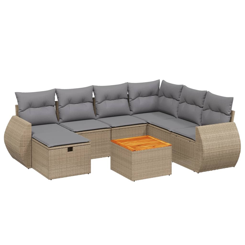 Salon de jardin avec coussins 8pcs mélange beige résine tressée