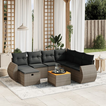 Salon de jardin 8 pcs avec coussins gris résine tressée