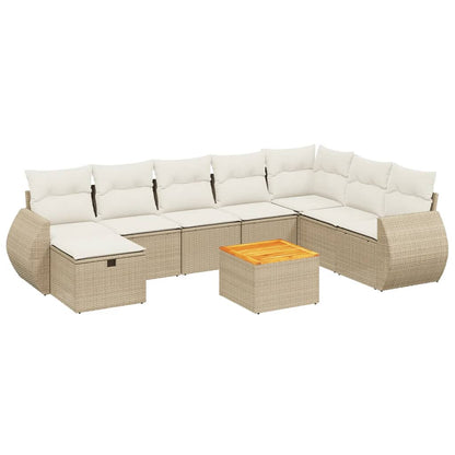 Salon de jardin avec coussins 9 pcs beige résine tressée