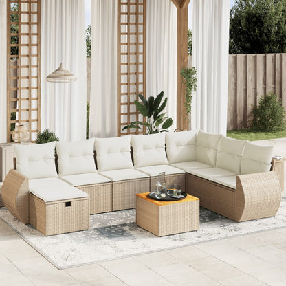 Salon de jardin avec coussins 9 pcs beige résine tressée