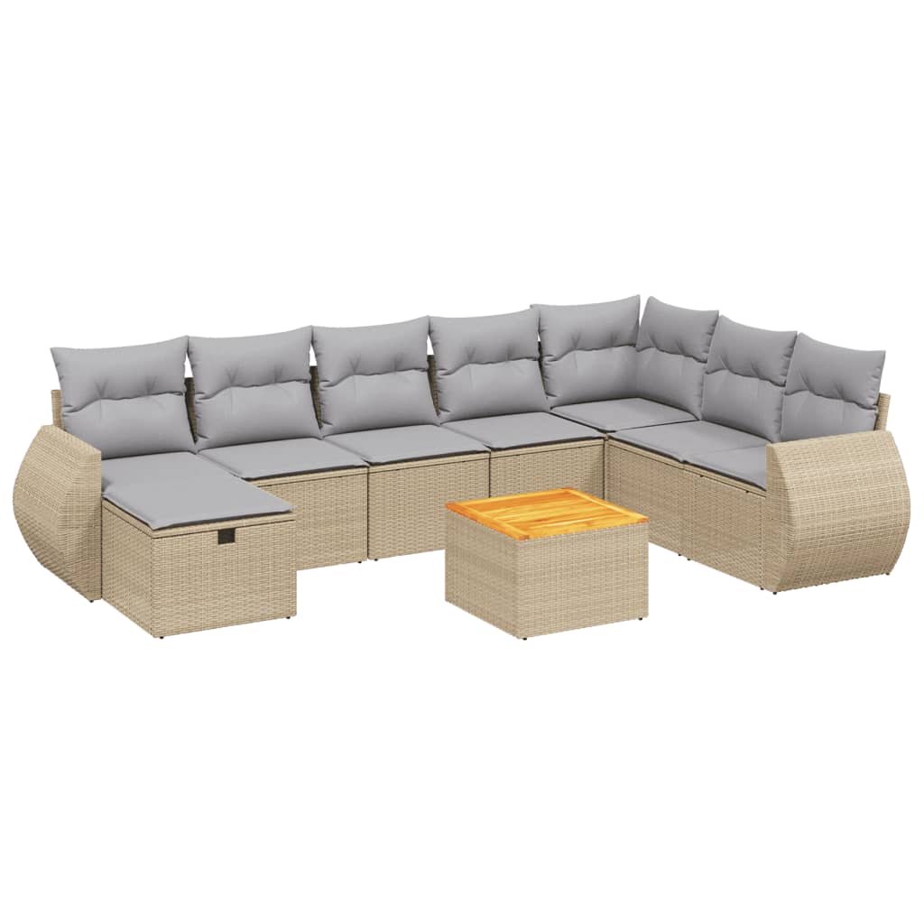 Salon de jardin avec coussins 9pcs mélange beige résine tressée