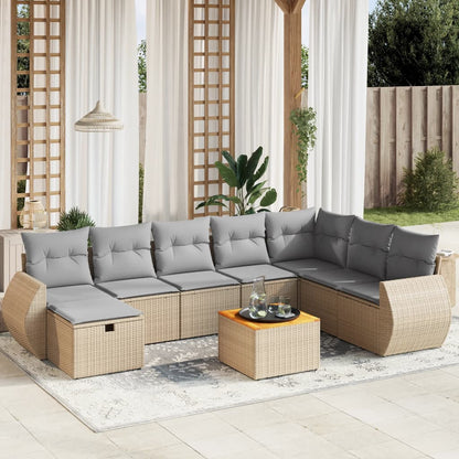 Salon de jardin avec coussins 9pcs mélange beige résine tressée