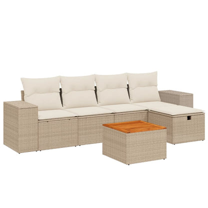 Salon de jardin avec coussins 6 pcs beige résine tressée