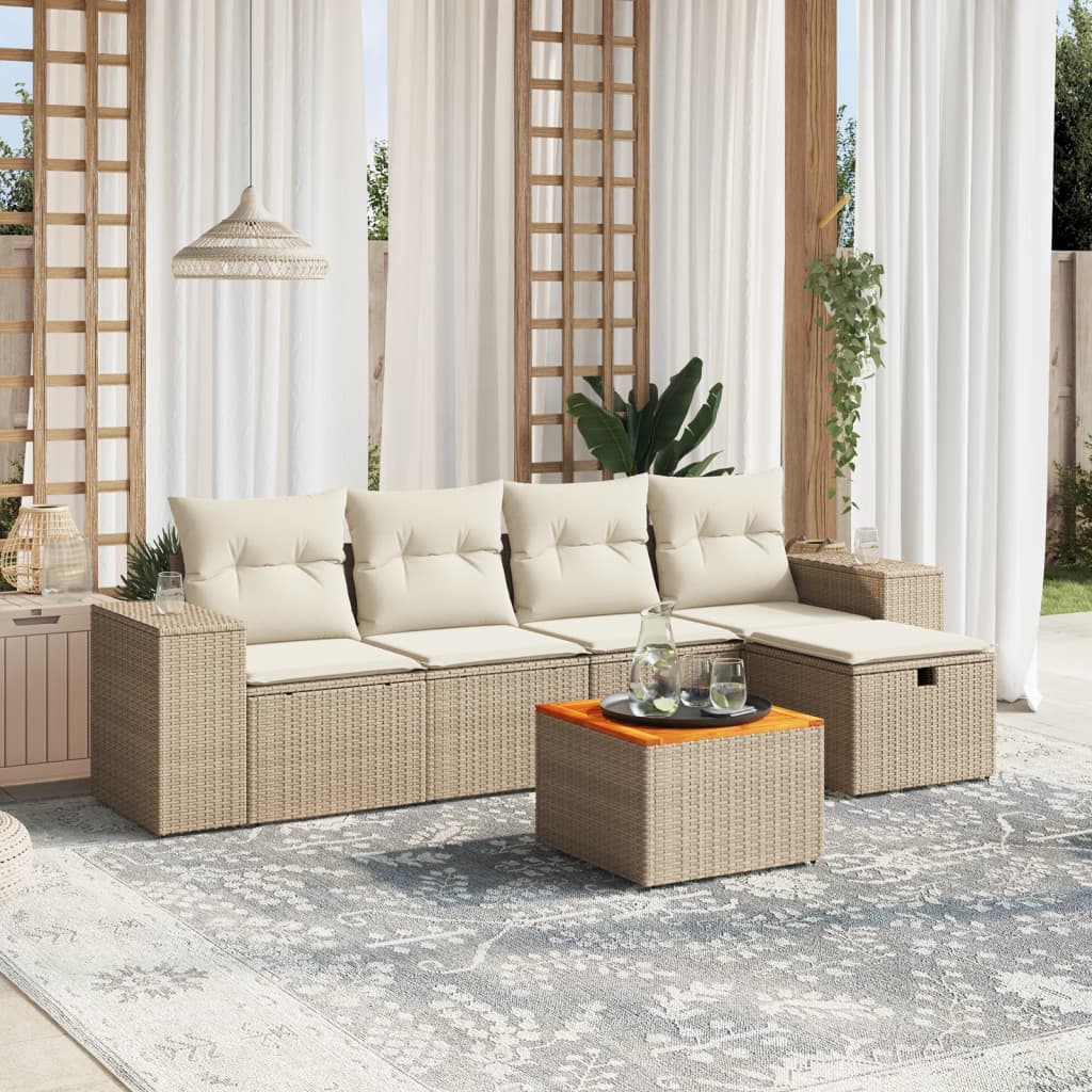 Salon de jardin avec coussins 6 pcs beige résine tressée