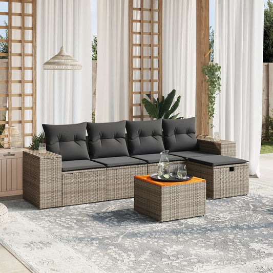 Salon de jardin 6 pcs avec coussins gris résine tressée