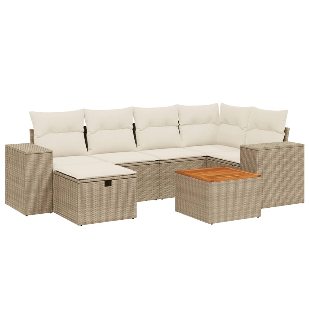 Salon de jardin avec coussins 7 pcs beige résine tressée