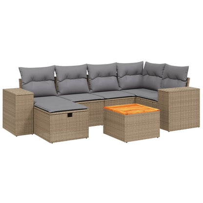 Salon de jardin avec coussins 7pcs mélange beige résine tressée