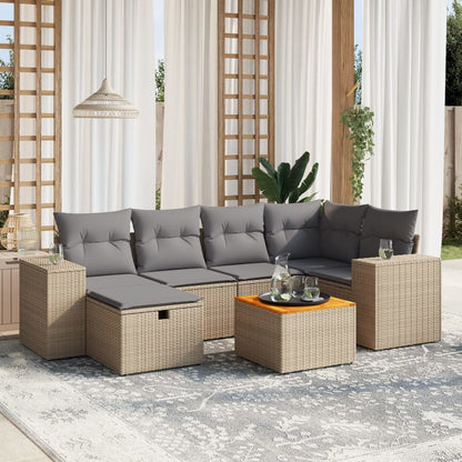 Salon de jardin avec coussins 7pcs mélange beige résine tressée