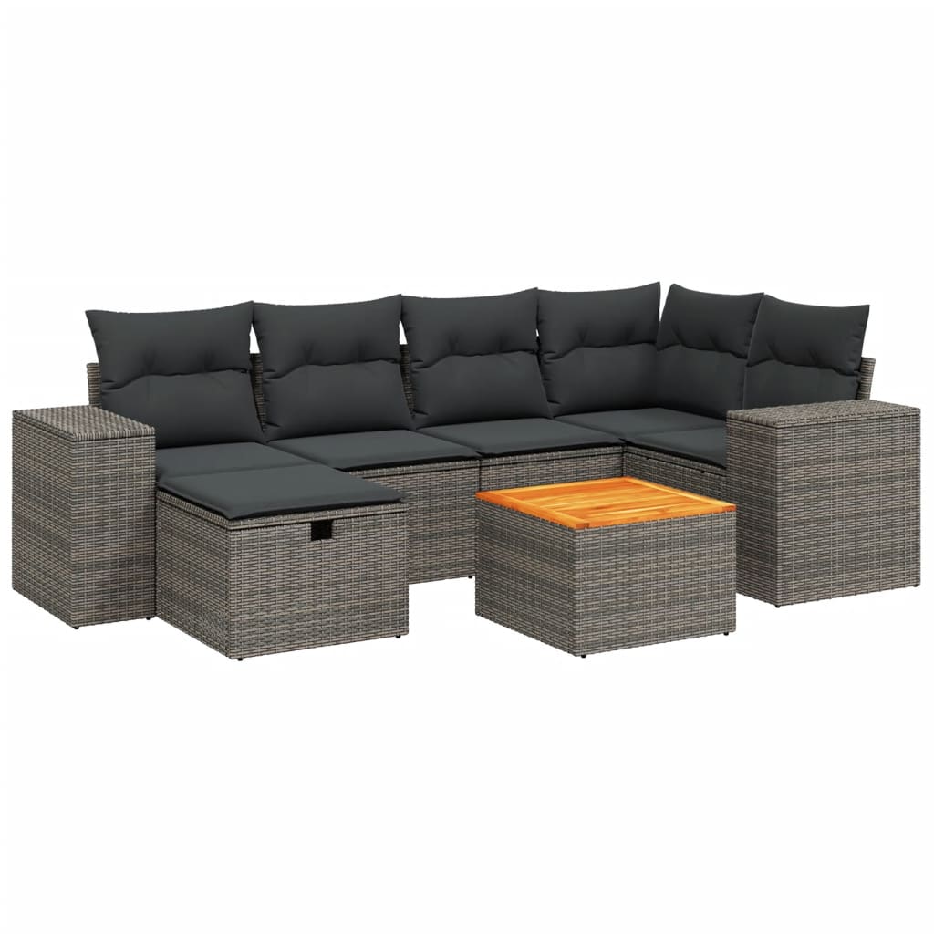 Salon de jardin avec coussins 7 pcs gris résine tressée