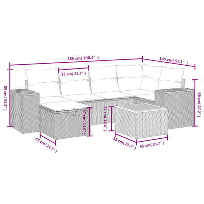 Salon de jardin avec coussins 7 pcs gris résine tressée