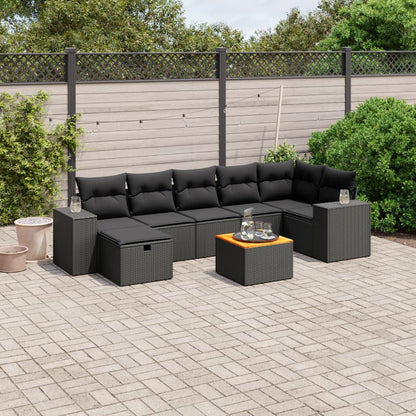 Salon de jardin 8 pcs avec coussins noir résine tressée