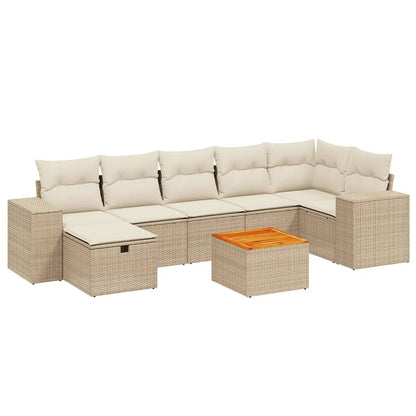 Salon de jardin avec coussins 8 pcs beige résine tressée