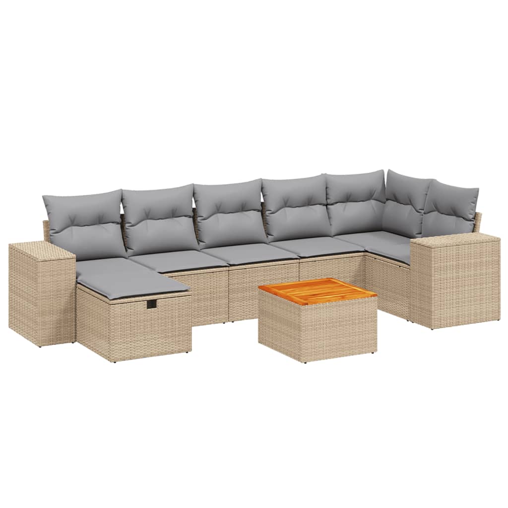 Salon de jardin avec coussins 8pcs mélange beige résine tressée