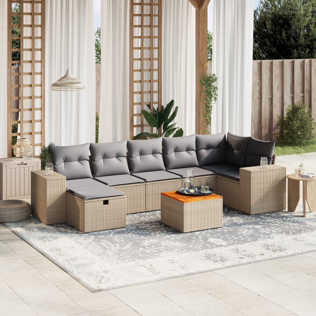 Salon de jardin avec coussins 8pcs mélange beige résine tressée