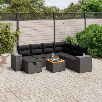 Salon de jardin 8 pcs avec coussins noir résine tressée