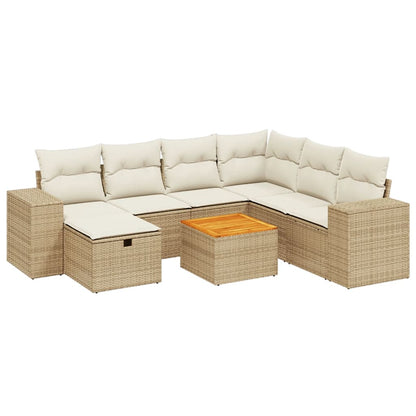 Salon de jardin avec coussins 8 pcs beige résine tressée