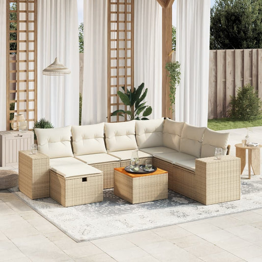 Salon de jardin avec coussins 8 pcs beige résine tressée