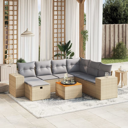 Salon de jardin avec coussins 8pcs mélange beige résine tressée