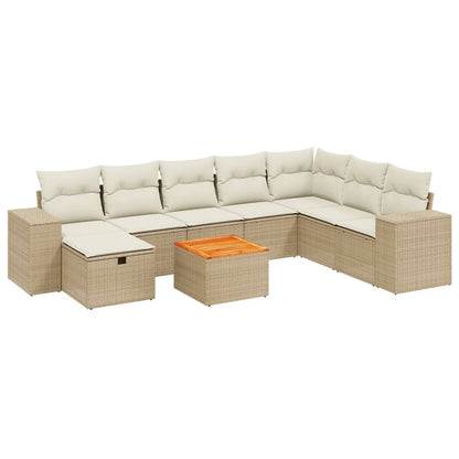 Salon de jardin avec coussins 9 pcs beige résine tressée