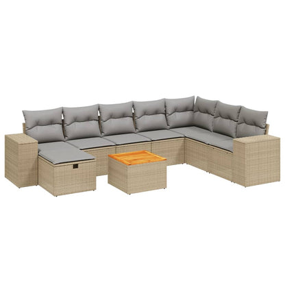 Salon de jardin avec coussins 9pcs mélange beige résine tressée