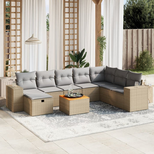 Salon de jardin avec coussins 9pcs mélange beige résine tressée