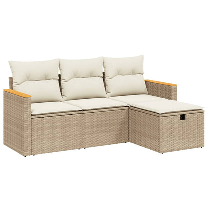 Salon de jardin avec coussins 4 pcs beige résine tressée