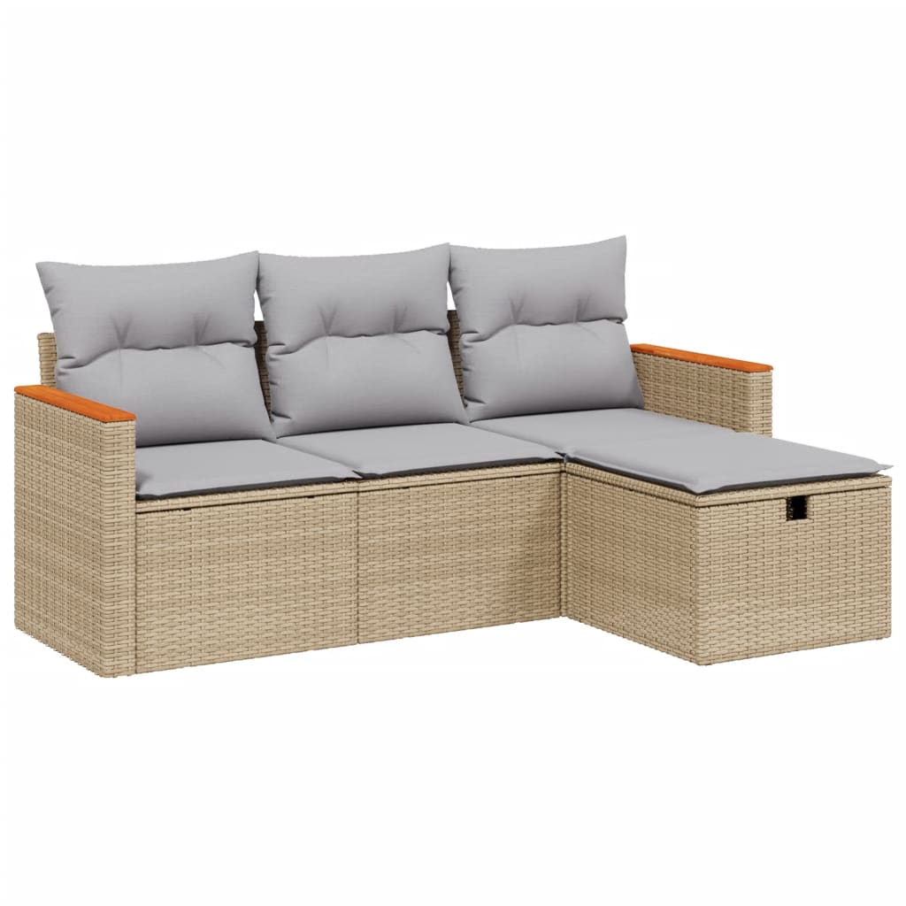 Salon de jardin avec coussins 4pcs mélange beige résine tressée